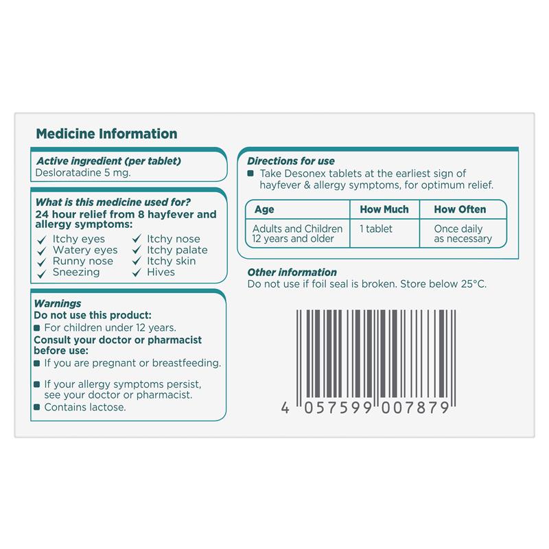 Load image into Gallery viewer, Desonex Allergy &amp; Hayfever 5mg 60 Tablets
