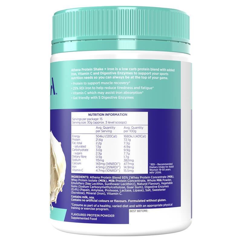 Load image into Gallery viewer, Athena Protein + Iron Vanilla 450g
