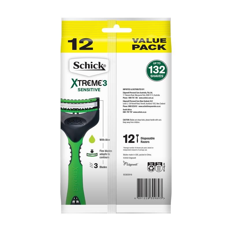Load image into Gallery viewer, Schick Xtreme 3 Sensitive Mens Disposable Razors 12 Value Pack
