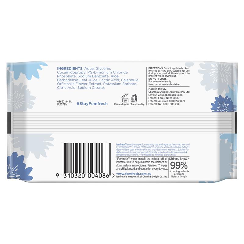 Load image into Gallery viewer, Femfresh Sensitive Wipes 20 Pack
