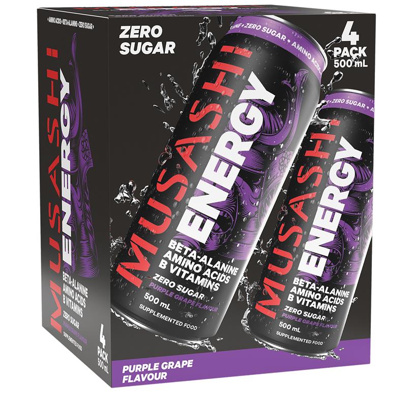 Load image into Gallery viewer, Musashi Purple Grape Energy Drinks 500ml x 4 Pack
