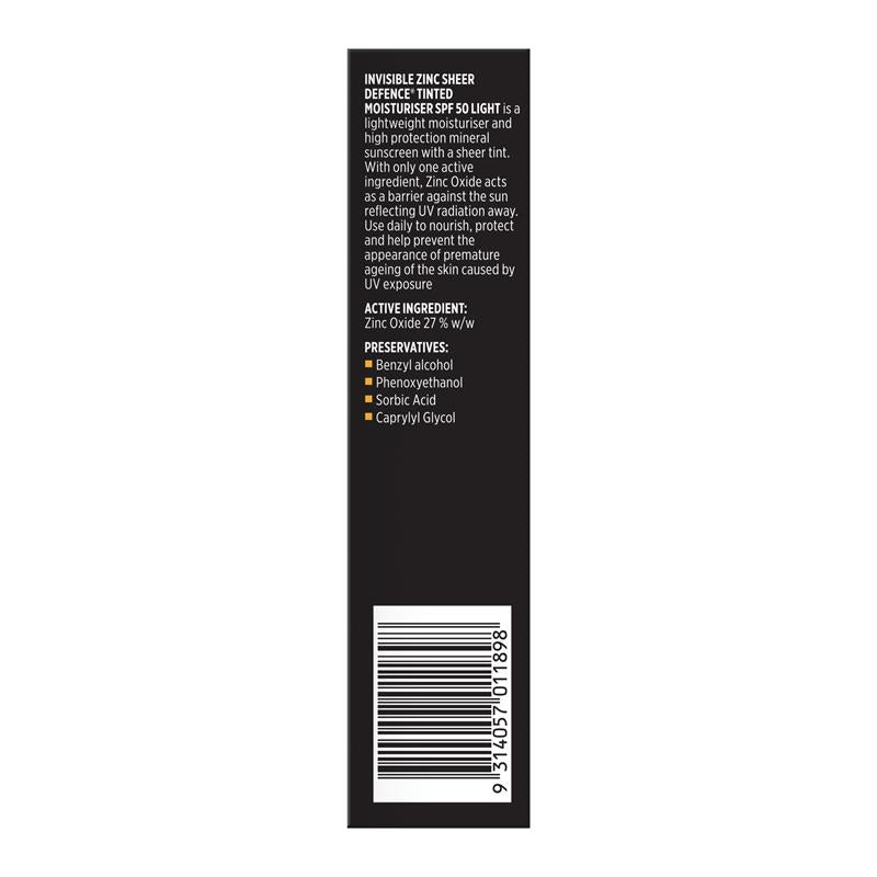 Load image into Gallery viewer, Invisible Zinc SPF 50+ Sheer Defence Tinted Moisturiser Light 50g
