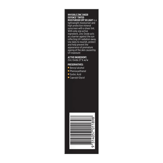 Invisible Zinc SPF 50+ Sheer Defence Tinted Moisturiser Light 50g