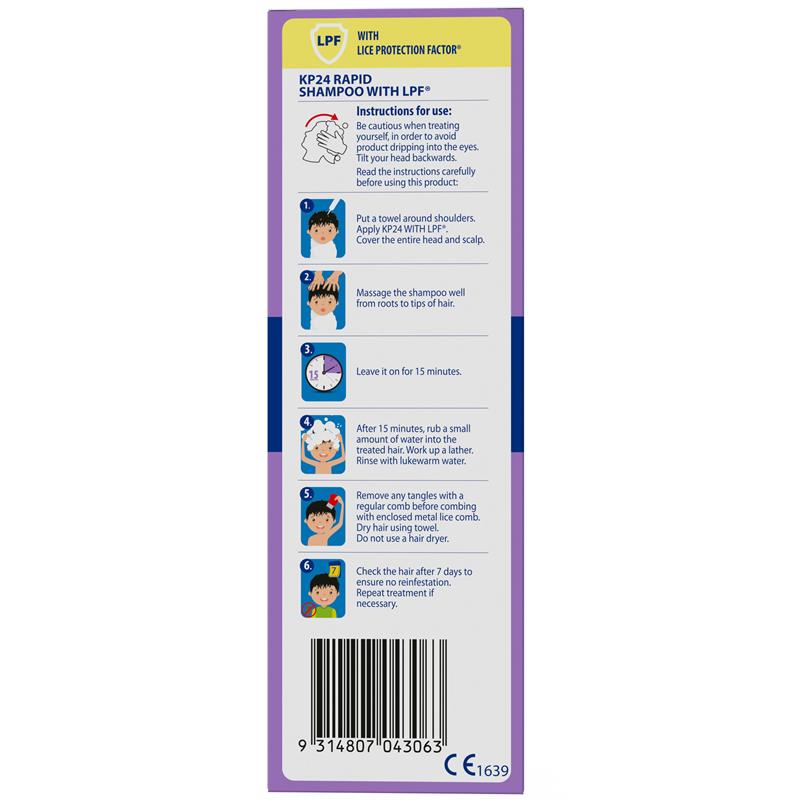 Load image into Gallery viewer, KP24 Rapid 15 Minute Head Lice/Nit Shampoo with Lice Protection Factor 100ml with Comb
