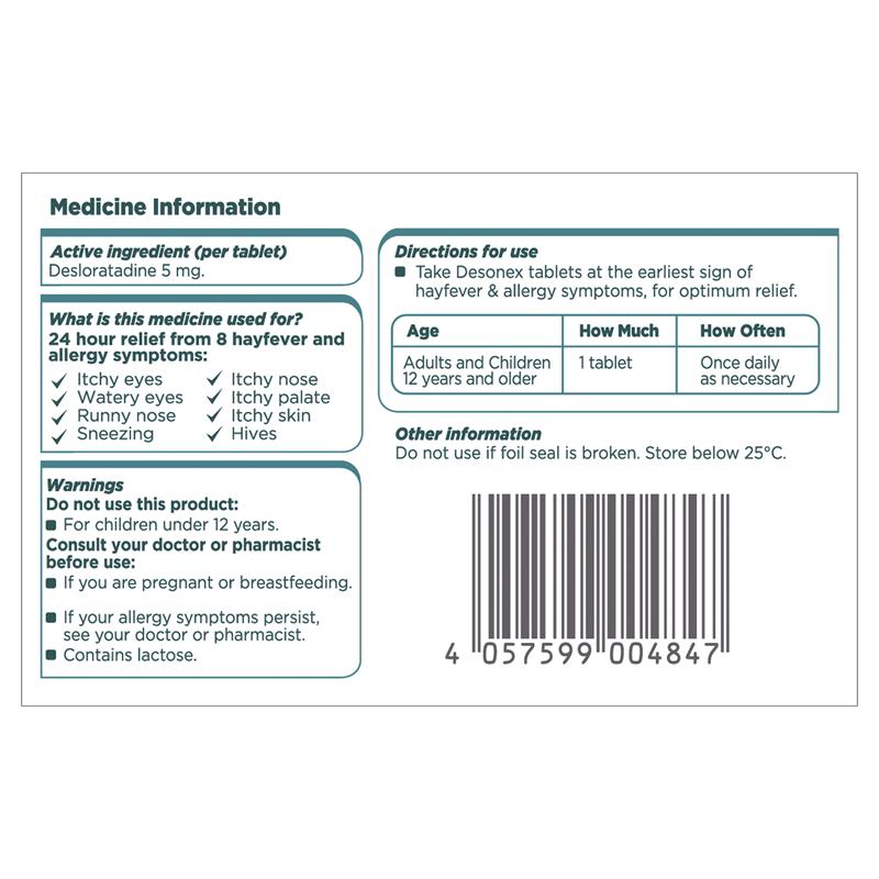 Load image into Gallery viewer, Desonex Allergy &amp; Hayfever 5mg 20 Tablets
