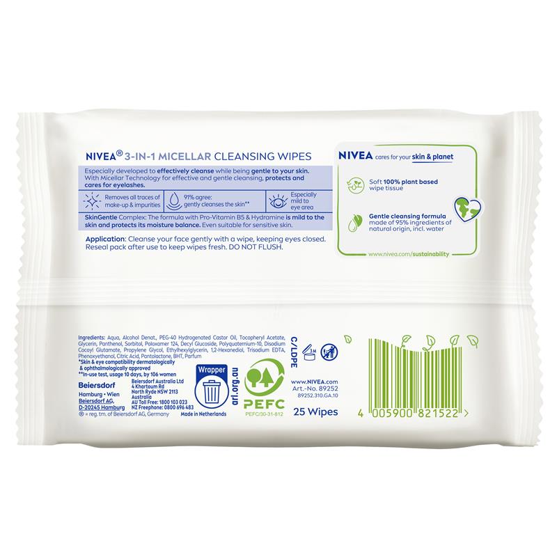 Load image into Gallery viewer, NIVEA 3in1 Micellar Cleansing All Skin Types Wipes 25 Pack
