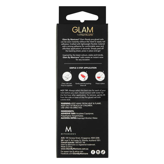 Glam By Manicare Glam Ready Pre-Glued Nails Candy Apple Red 30 Pieces