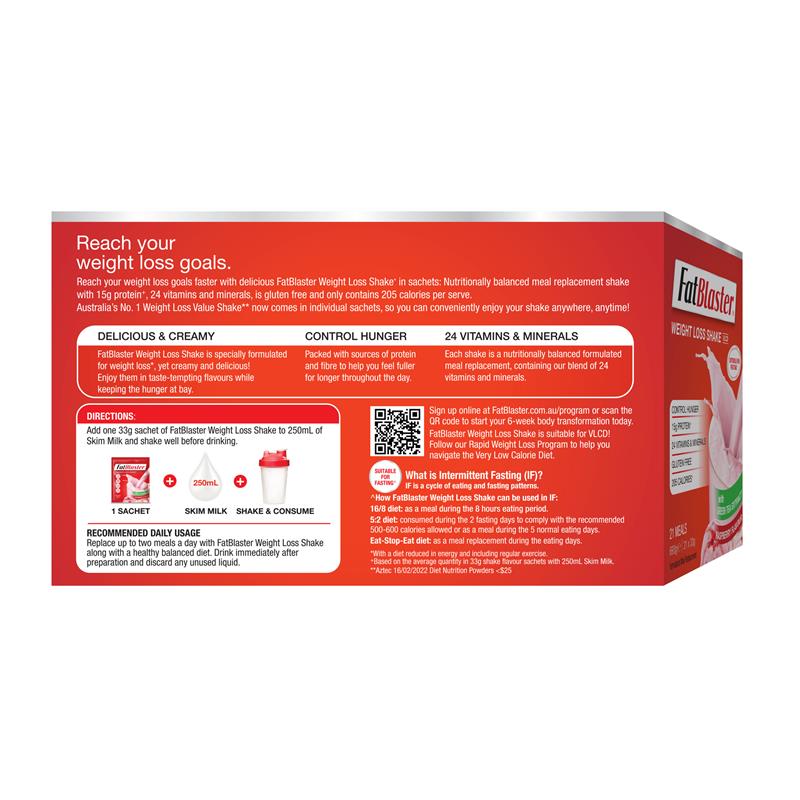 Load image into Gallery viewer, Fatblaster Weight Loss Shake Raspberry 21 x 33g Sachets Exclusive Size
