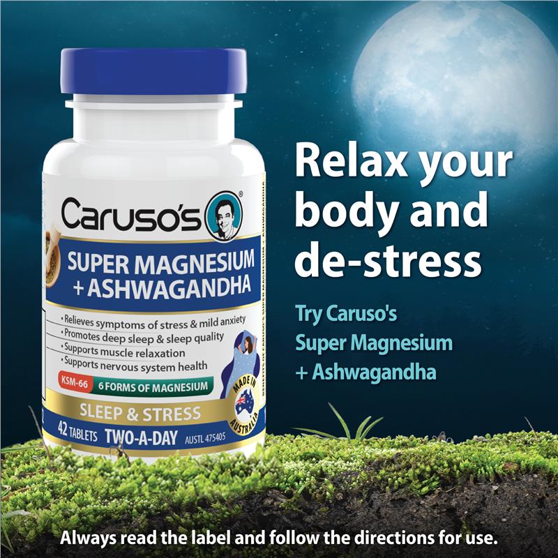 Load image into Gallery viewer, Carusos Super Magnesium + Ashwagandha 42 Tablets
