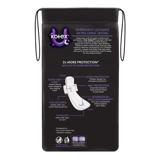 U By Kotex Maxi Ultimate Overnight Wing Pads 6 Pack