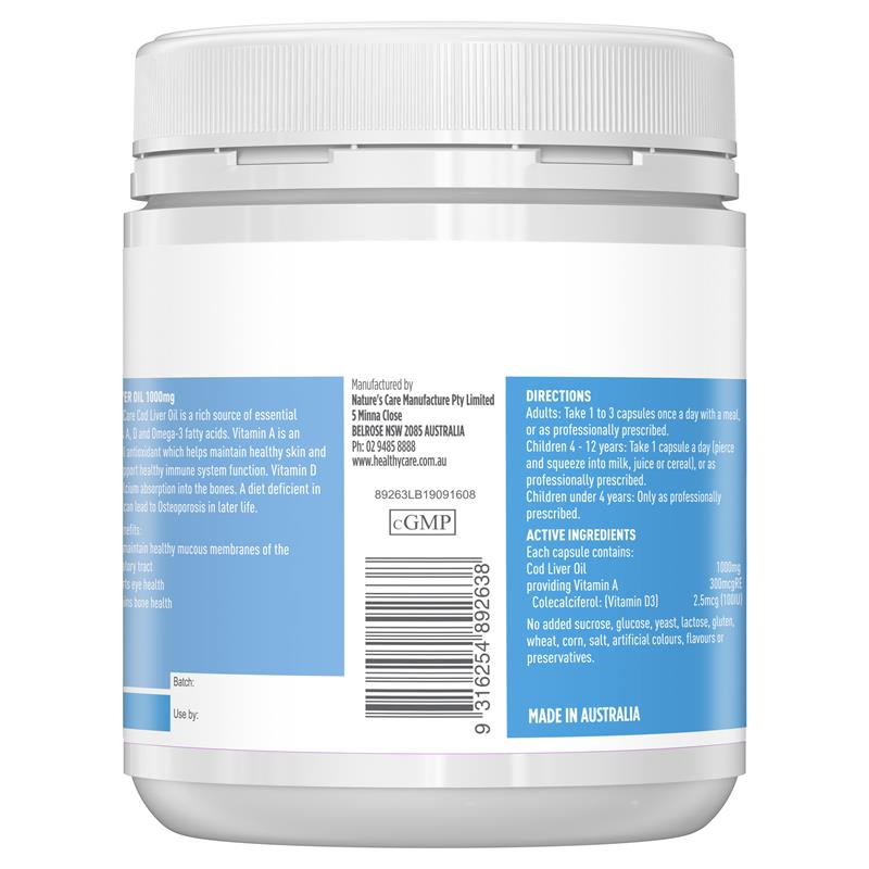 Load image into Gallery viewer, Healthy Care Cod Liver Oil 1000mg 200 Softgel Capsules
