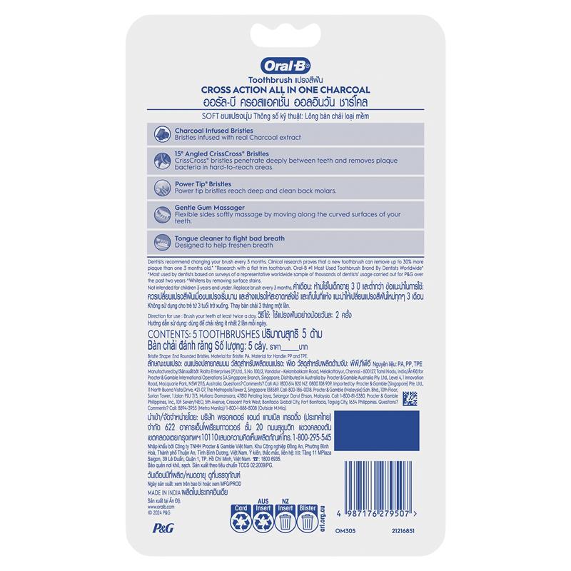 Load image into Gallery viewer, Oral B Toothbrush Cross Action All in One Charcoal 5 Pack
