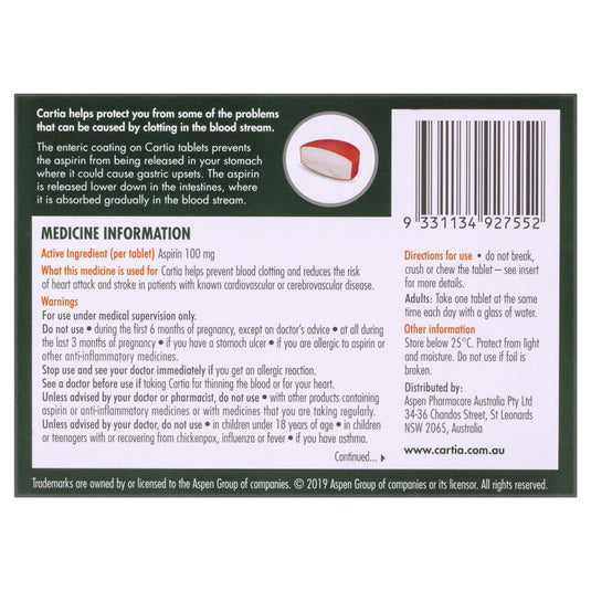 Cartia 100mg Tablets 28