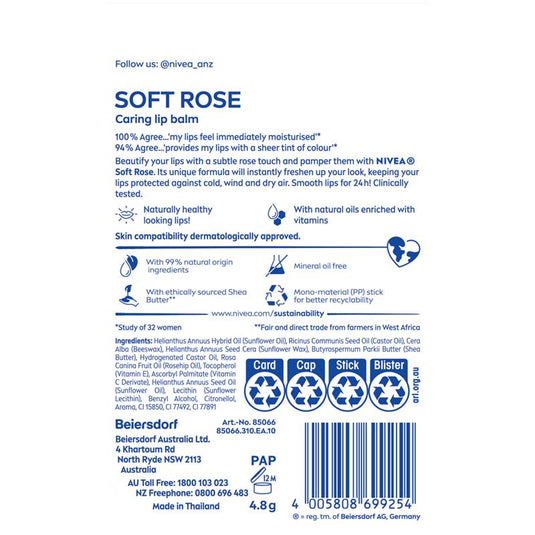 NIVEA Soft Rose Moisturising Lip Balm 4.8g