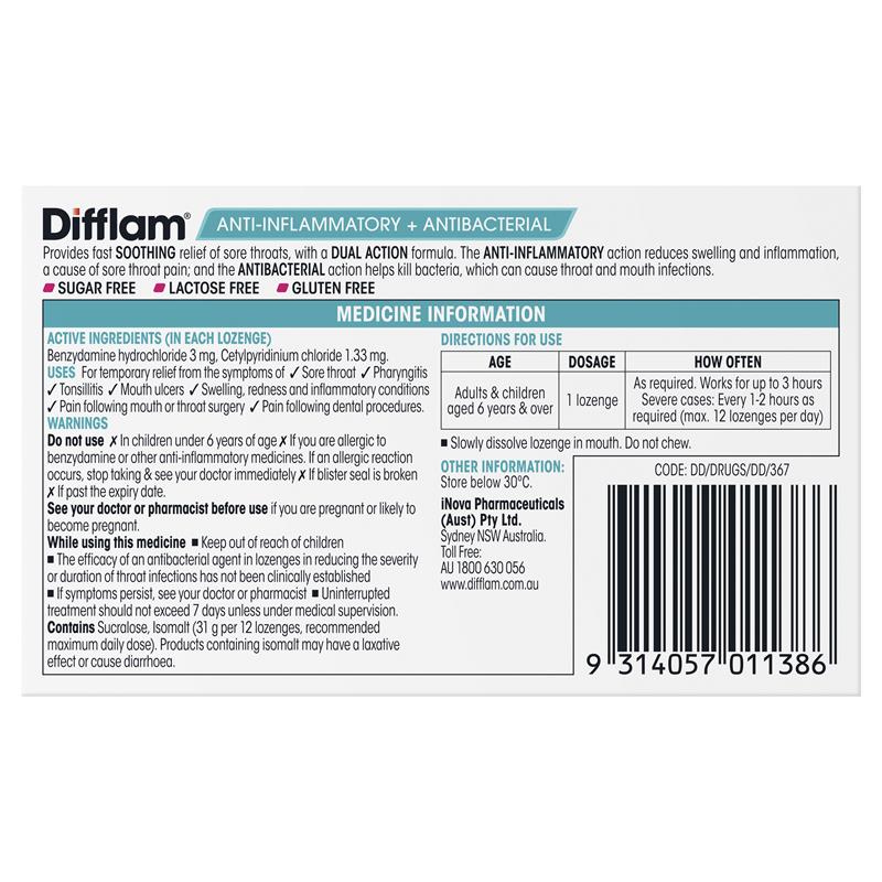 Load image into Gallery viewer, Difflam Sore Throat Sugar Free Strawberry 16 Lozenges
