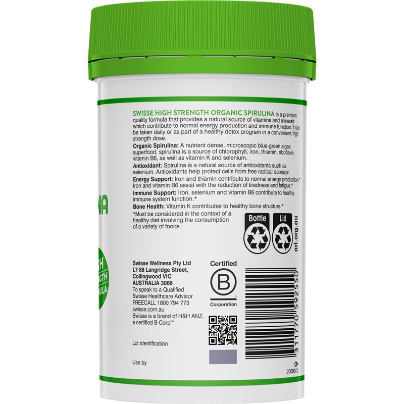 Load image into Gallery viewer, Swisse Organic Spirulina 1000mg 200 Tablets
