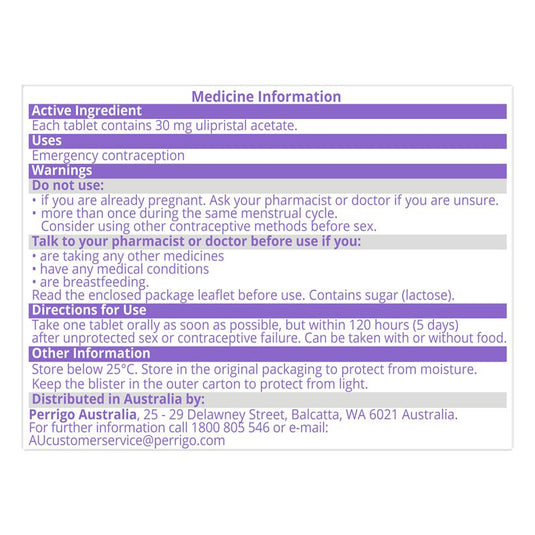 Ellaone 30mg 1 Tablet - Ulipristal Acetate (S3)