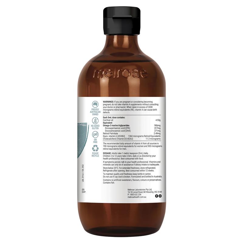 Load image into Gallery viewer, Melrose Omega Cod Liver Oil Health &amp; Vision 500ml
