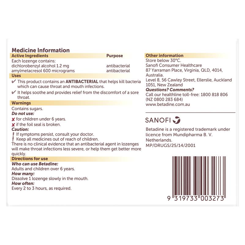Load image into Gallery viewer, Betadine Sore Throat Lozenges Soothing Honey &amp; Lemon Flavour 16 Pack
