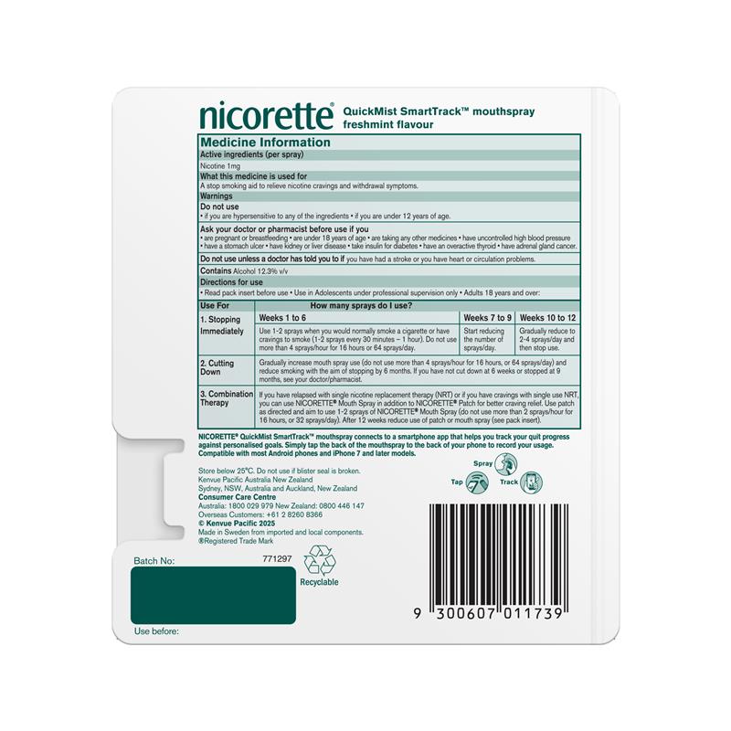 Load image into Gallery viewer, Nicorette Quit Smoking QuickMist SmartTrack Nicotine Mouth Spray Freshmint Triple Pack
