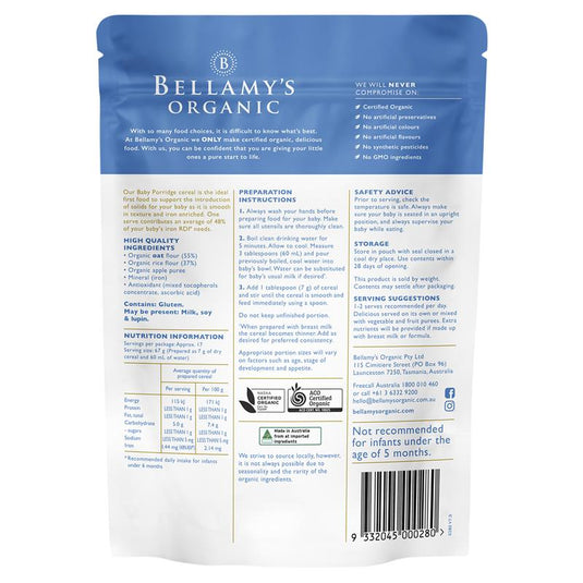 Bellamy's Organic Baby Porridge 125g