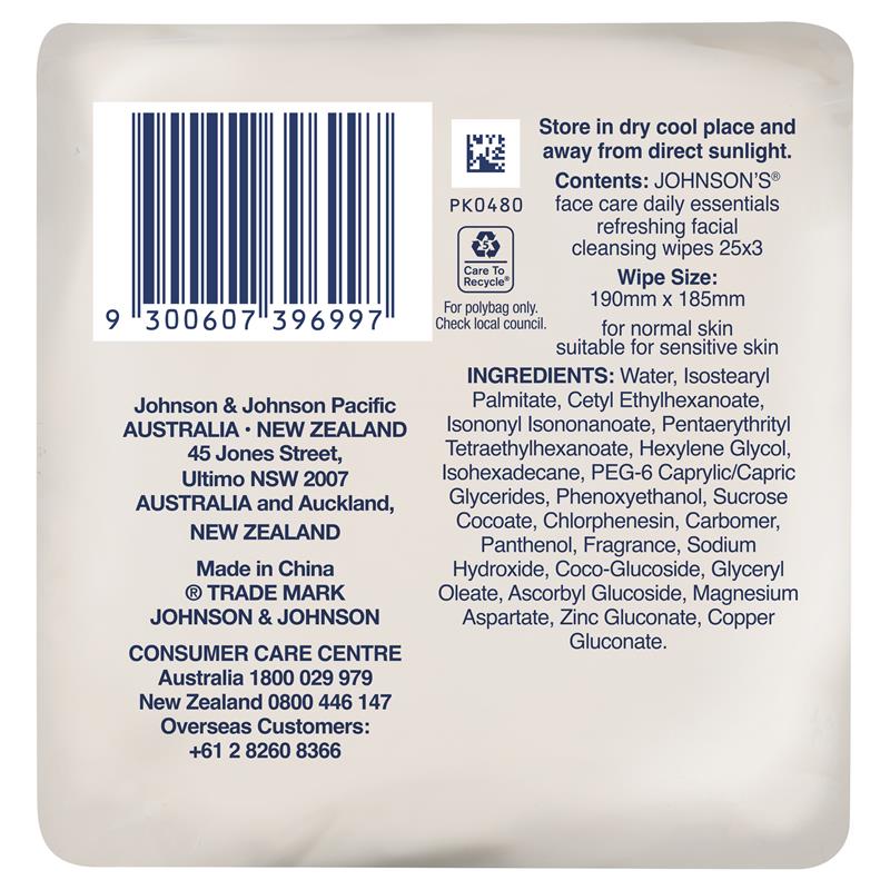 Load image into Gallery viewer, Johnson's Face Care Refreshing Facial Cleansing Wipes For Normal Skin 3 x 25 Pack
