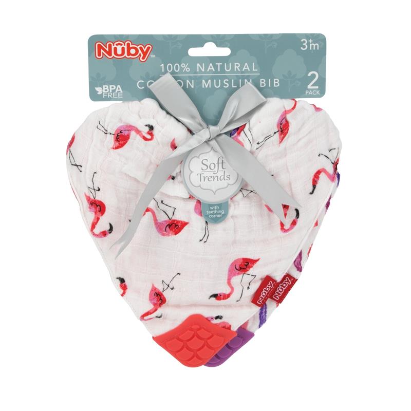 Load image into Gallery viewer, Nuby Muslin Bandana Bib with Teething Corner Girl 2 Pack
