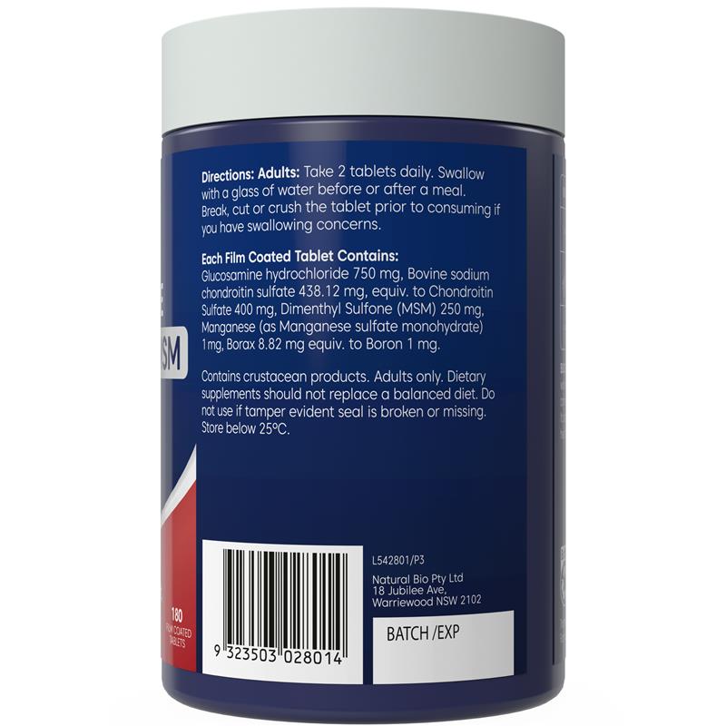 Load image into Gallery viewer, Bioglan Glucosamine Chondroitin + MSM 180 Tablets
