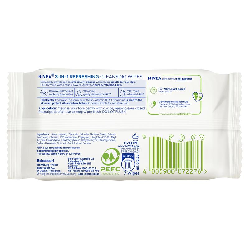 Load image into Gallery viewer, NIVEA 3in1 Refreshing Cleansing Normal &amp; Combination Skin Wipes 7 Pack
