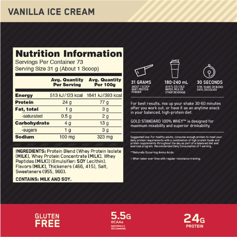 Load image into Gallery viewer, Optimum Nutrition Gold Standard 100% Whey Vanilla Ice Cream 2.27kg
