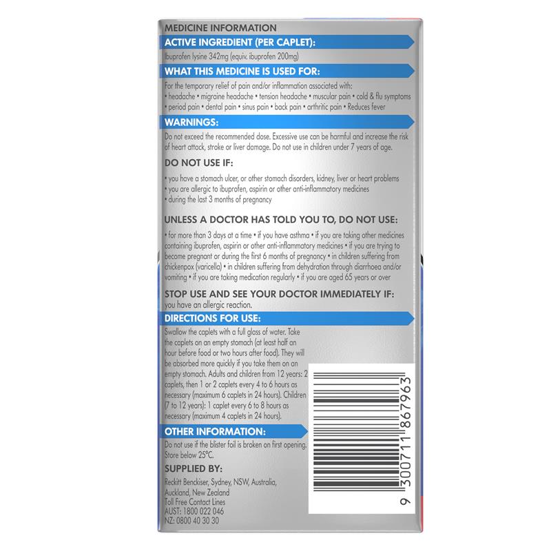 Load image into Gallery viewer, Nurofen Quickzorb Pain Relief Caplets 48 pack Ibuprofen Lysine 342mg

