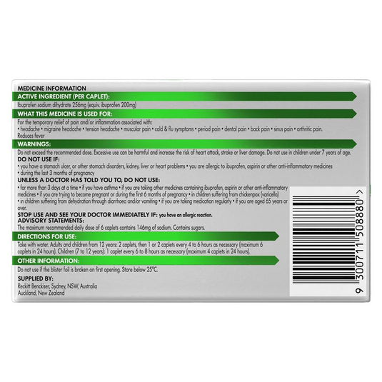 Nurofen Zavance Fast Pain Relief Caplets 256mg Ibuprofen 96 Pack