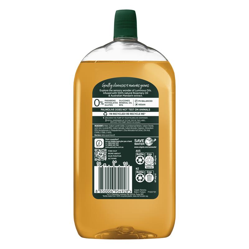 Load image into Gallery viewer, Palmolive Luminous Oils Hand Wash Refill Mandarin &amp; Rosemary Oil 1L
