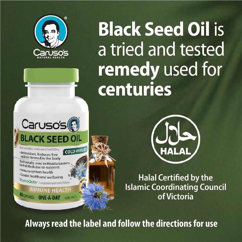 Load image into Gallery viewer, Carusos Black Seed Oil 500 60 Capsules
