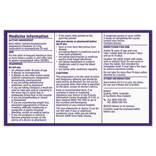 Nexium 24hr Heartburn & Acid Reflux Relief 20mg 14 Tablets