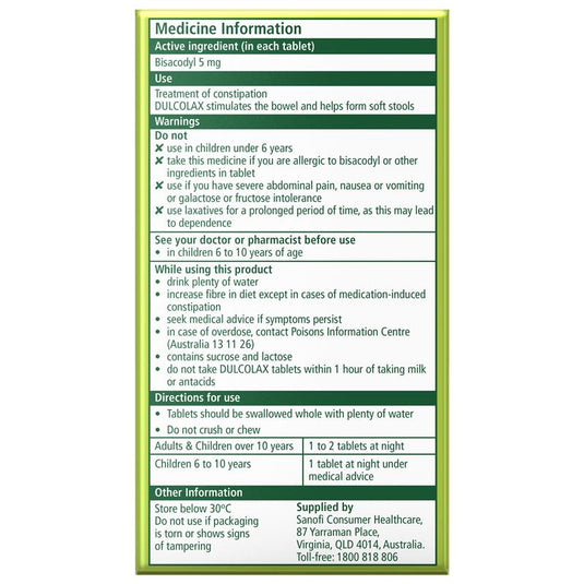 Dulcolax Laxatives 5mg 50 Tablets