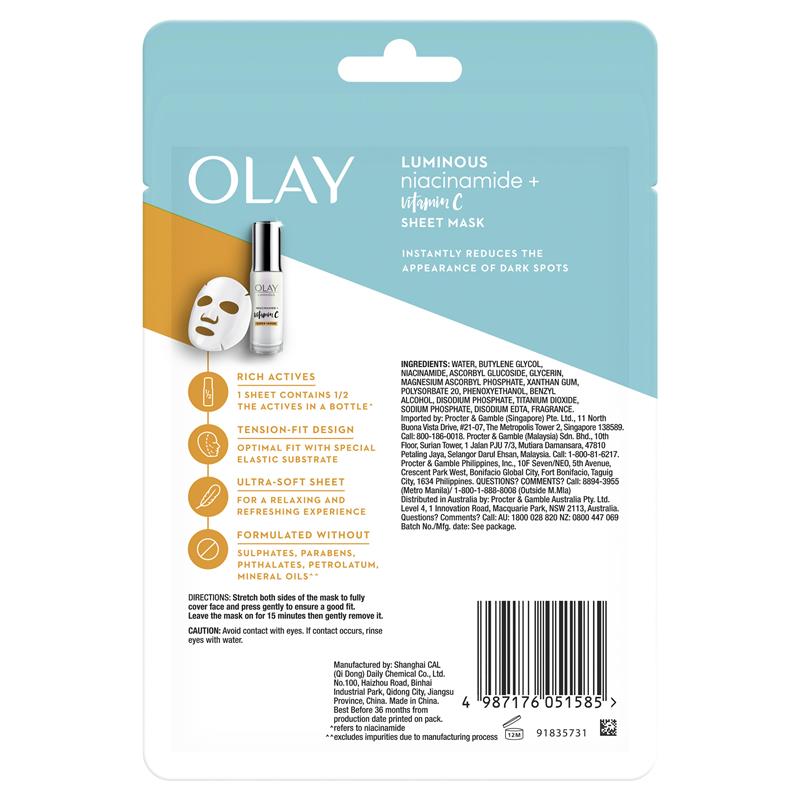Load image into Gallery viewer, Olay Luminous Niacinamide + Vitamin C Sheet Mask
