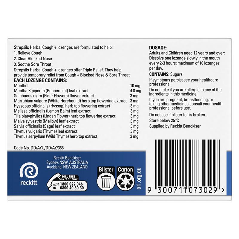 Load image into Gallery viewer, Strepsils Herbal Cough Lozenges Fresh Menthol 16 Pack
