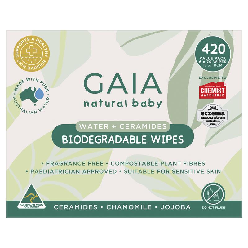 Load image into Gallery viewer, GAIA Biodegradable Water Wipes 6 x 70 Pack Exclusive Size
