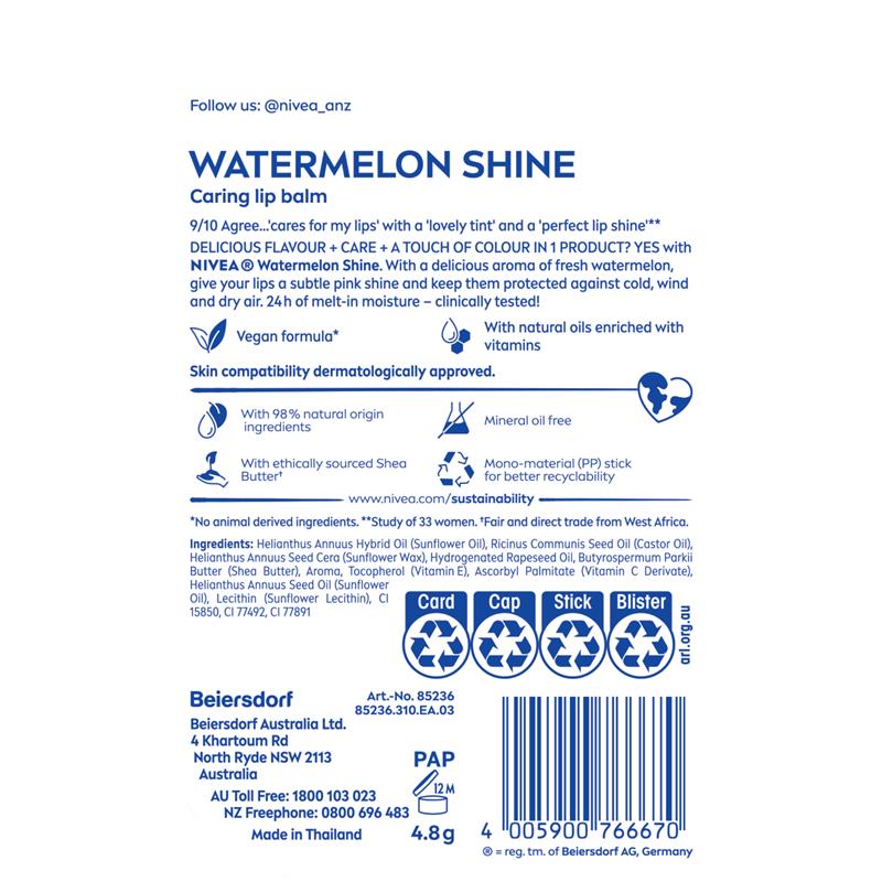 Load image into Gallery viewer, NIVEA Lip Care Watermelon Shine Balm 4.8g
