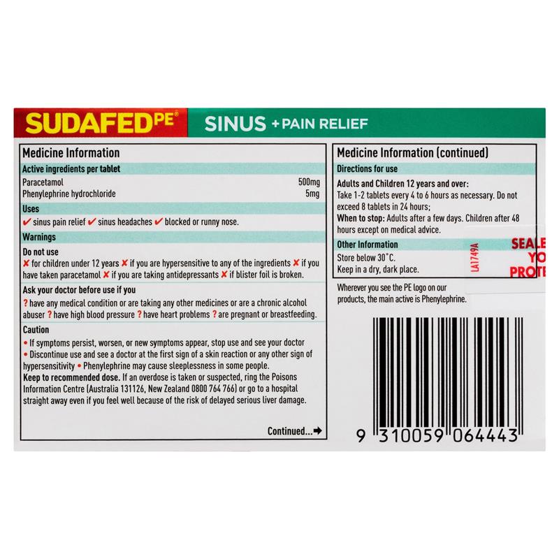 Load image into Gallery viewer, Sudafed PE Sinus + Pain Relief Tablets 48 Pack
