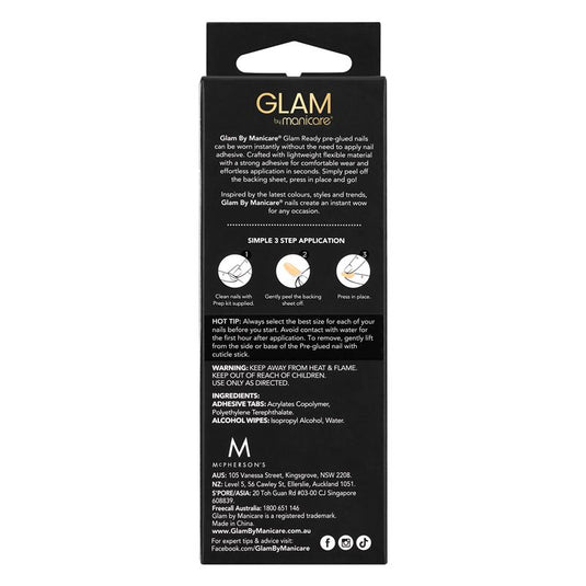 Glam By Manicare Glam Ready Pre-Glued Nails La Petite French 30 Pieces