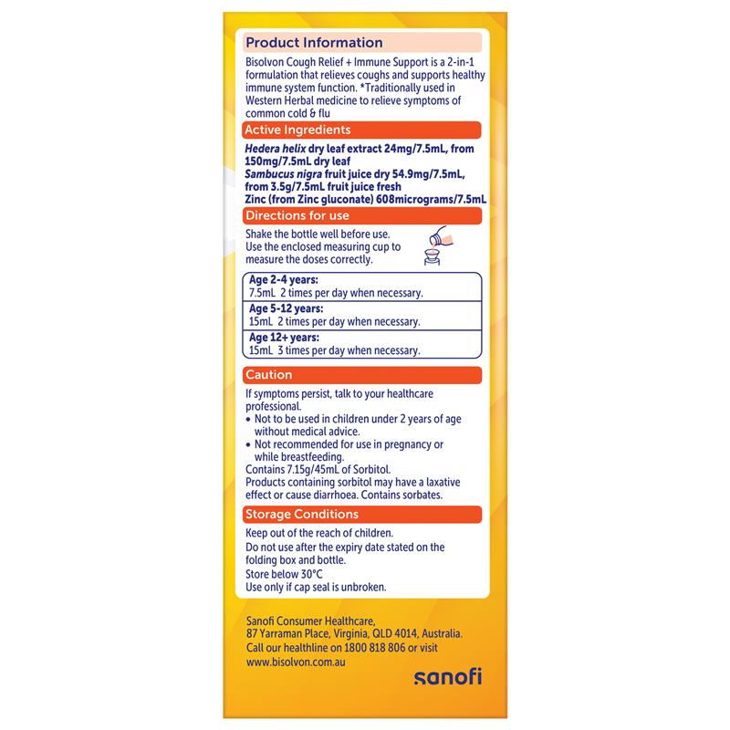 Load image into Gallery viewer, Bisolvon Cough Relief + Immune Support Cough Syrup for Kids + Adults - 200mL
