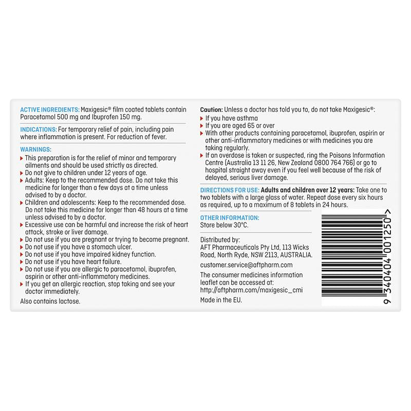 Load image into Gallery viewer, Maxigesic Double Action Combination Pain Relief 30 Tablets - Paracetamol + Ibuprofen (S3)
