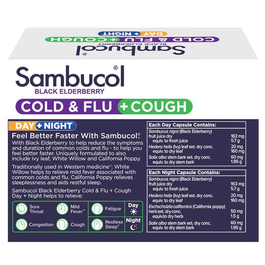Sambucol Cold & Flu + Cough Day & Night 24 Capsules