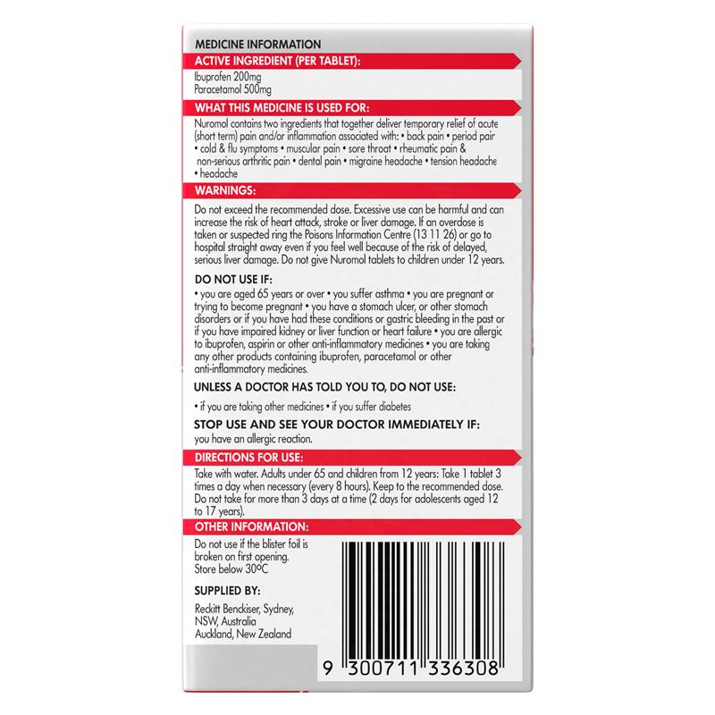 Load image into Gallery viewer, Nuromol Strong Pain Relief Tablets 6 pack Ibuprofen 200mg Paracetamol 500mg

