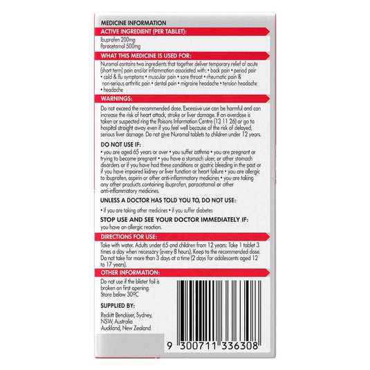 Nuromol Strong Pain Relief Tablets 6 pack Ibuprofen 200mg Paracetamol 500mg