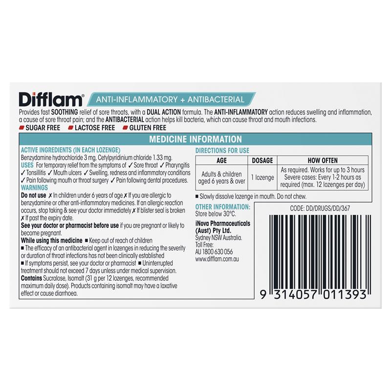 Load image into Gallery viewer, Difflam Sore Throat Sugar Free Raspberry 16 Lozenges
