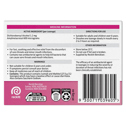 Strepsils Sugar Free Strawberry 36 Lozenges