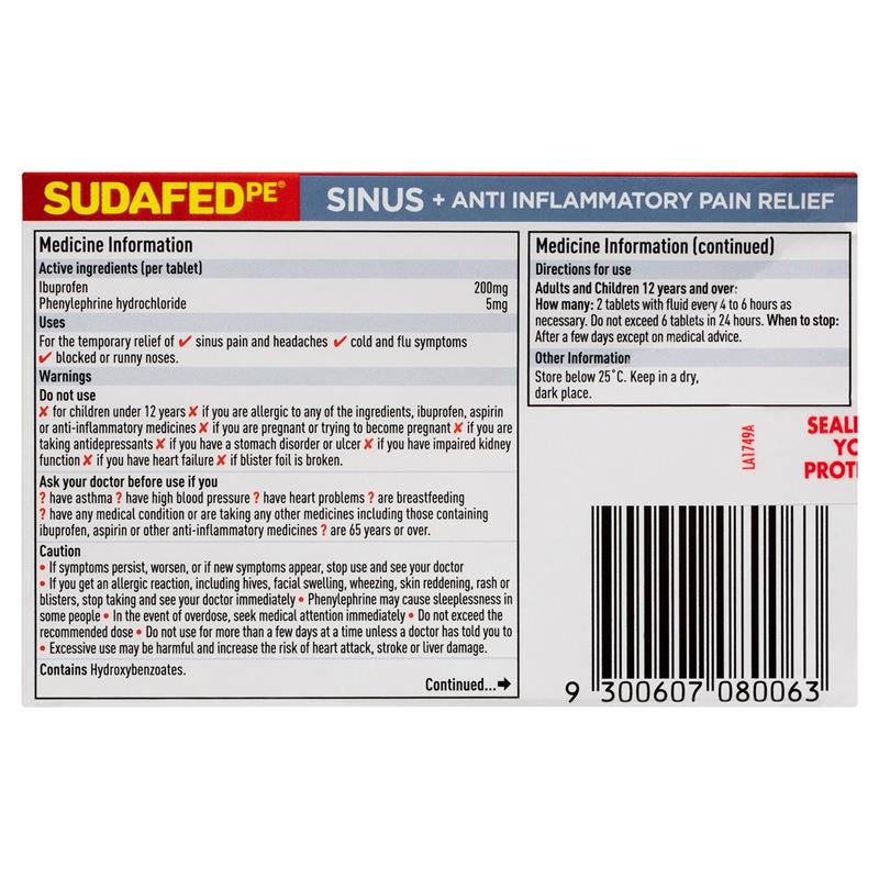 Load image into Gallery viewer, Sudafed PE Sinus + Anti Inflammatory Pain Relief Tablets 48 Pack
